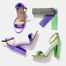Load image into Gallery viewer, Pantone FHI Metallic Shimmers Colour Guide FHIP310N workstyle image metallic purple and green shoes