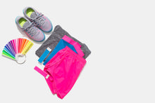 Load image into Gallery viewer, Pantone Nylon Brights Swatch FFN100 in lifestyle format with bright nylon shoes and garments