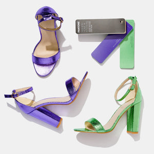 Pantone FHI Metallic Shimmers Colour Guide FHIP310N workstyle image metallic purple and green shoes